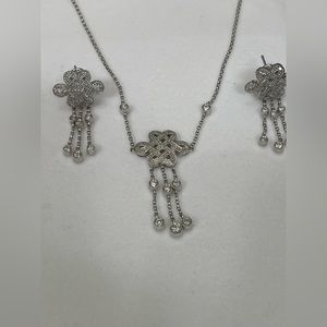 Dainty 14k white gold celtic knot necklace earring set.. for sale as set